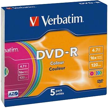 Verbatim DVD-R 16x Color Slim 5-pack